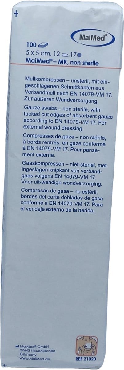 MaiMed non-woven gaascompressen 5cm x 5cm 12-laags - 100 stuks