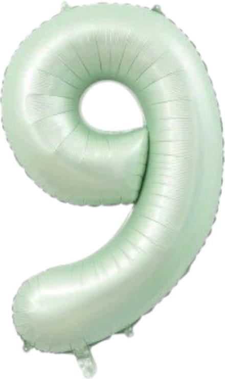 Folieballon cijfer 9 - mintgroen - 80cm