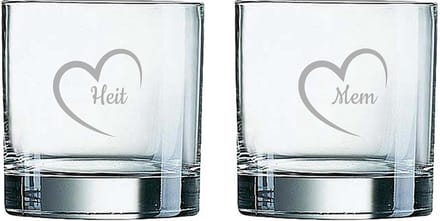 Gegraveerde Whiskeyglas 38cl Mem mei hert & Heit mei hert