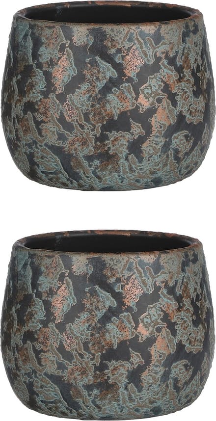 Mica Decorations Bloempot/schaal - Set van 2x stuks - keramiek - kamerplanten - koper - D16 x H13 cm