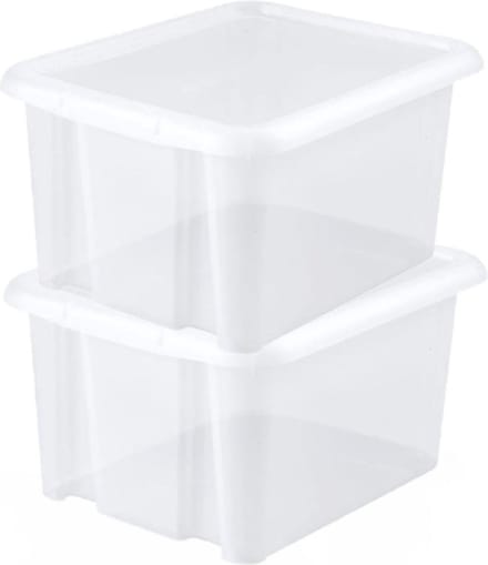 EDA Opbergbox 30L - 2x - wit - stapelbaar - L44 x B36 x H25 cm - kunststof - Bak/Doos met deksel