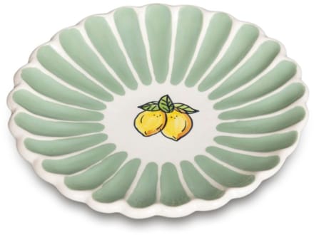Petitfour Bordje Fruity Citron – Gestreept - Groen/Wit – Aardewerk – ø 15cm - Dishes & Deco