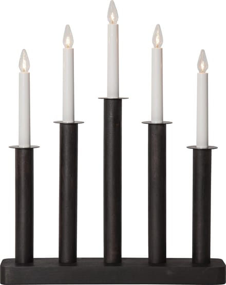 Star Trading kandelaar Plaat, zwart, metaal, 5-pits, hout, 45cm