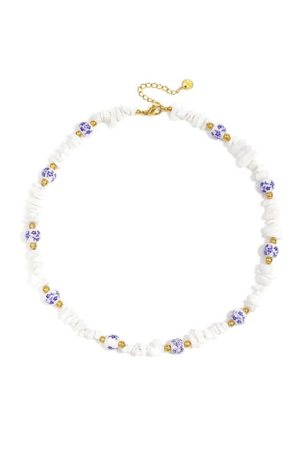 Bijoutheek Collier Zomer Kralen Wit Blauw Goudkleurig