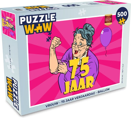 Puzzel Vrouw - 75 Jaar verjaardag - Ballon - Legpuzzel - Puzzel 500 stukjes
