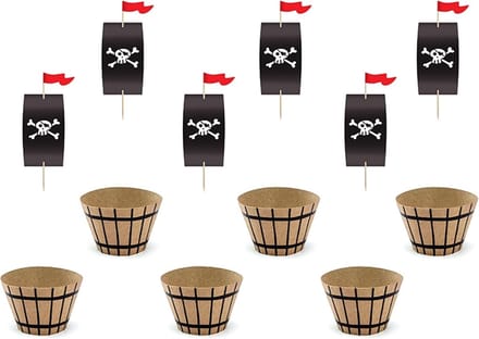 PartyDeco Cupcake Wrapper met Topper Piraten Feest pk/6