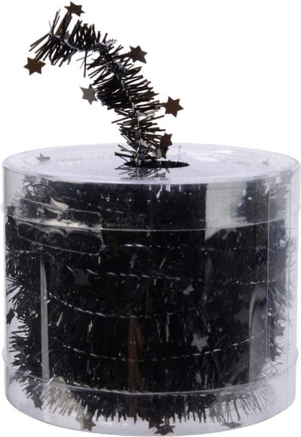 Decoris kerstslinger - 2x - met sterren - zwart - lametta - 700 cm - Kerstversiering slingers