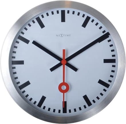 NeXtime Station – Wandklok – 35 cm – Geborsteld Aluminium – Wit