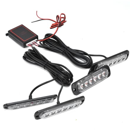 Auto 4x6LED Synchroon Rood Blauw Stroboscoop Flitslicht LED Noodwaarschuwingslamp 12V met Afstandsbediening black