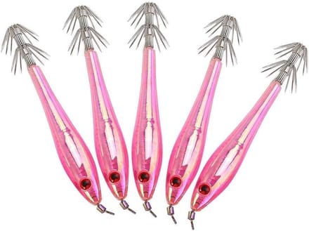 Vissen Kunstaas Set - Plastic Aas Inktvis - Vissen Op Zeebaars - Dubbele Scherpe Vork - 5 stuks - Roze