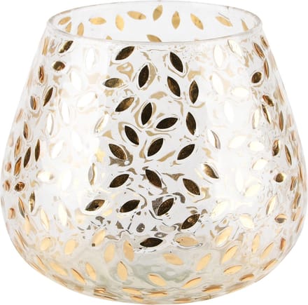 Dekoratief | Theelichthouder 'Golden Leaf', glas, 14x14x14cm | A248444
