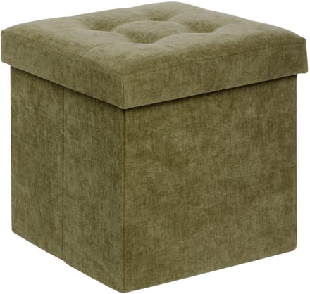 Atmosphera Poef - donkergroen - 38 x 38 cm - mdf/fluweel - hocker - opbergbox - opvouwbaar