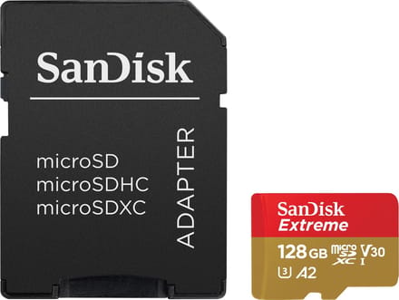 SanDisk Extreme MicroSDXC 128GB - U3 V30 A2 - 160MB/s - GN6MA - met adapter