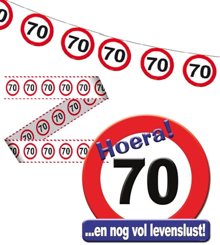 70 Feest pakket versiering 70 jaar verkeersbord - 3 delig.