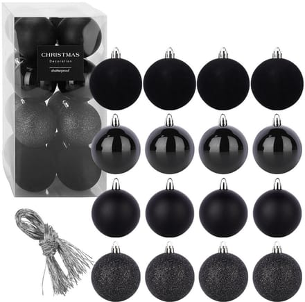 Kerstballen Set Onbreekbaar Zwart 8 cm 16 stuks - Kerstdecoratie