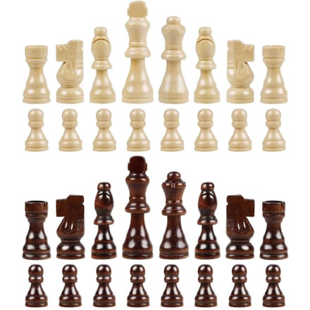 Pièces d'échecs internationales de remplacement en bois, 32 pièces beige