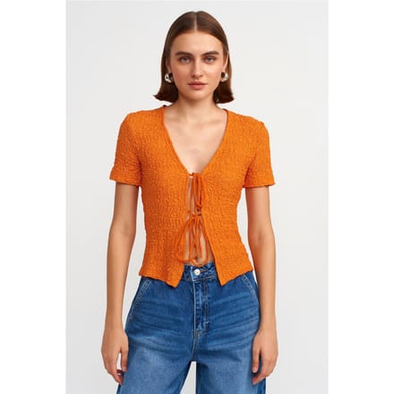 Getailleerde Kanten Blouse met Strik Voorzijde