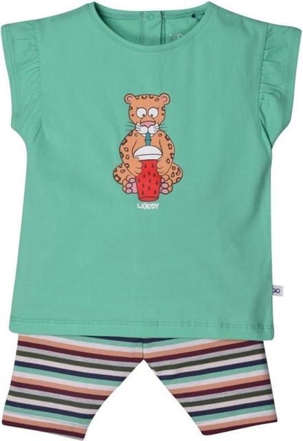 Woody meisjes pyjama - jadegroen - panter - 201-3-BAB-S/744 - maat 62
