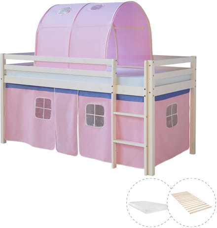 Homestyle4u Hoogslaper - 90x200 cm - Wit - met lattenbodem en matras
