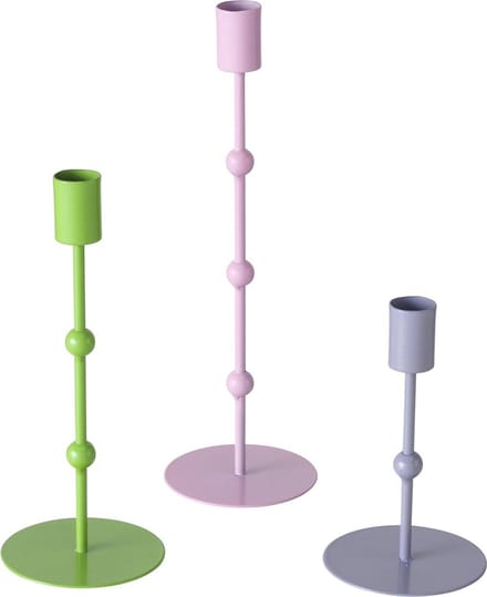 Set van 3 moderne metalen kandelaars groen-grijs-roze