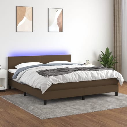 vidaXL - Boxspring - met - matras - en - LED - stof - donkerbruin - 160x200 - cm