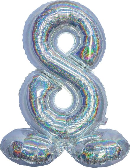 Folieballon cijfer 8 holografisch zilver 82 cm