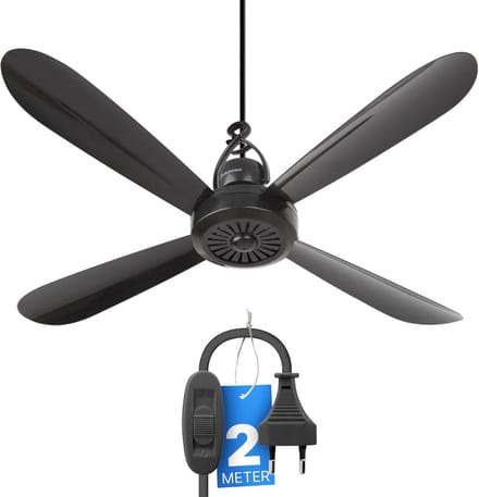 Thijox - Mobiele Camping Ventilator 40 cm - Draagbare Plafondventilator met Haak - Stil en Efficiënt - 220-240 V - 5 W - Wit - Ideaal voor Tent, Carav
