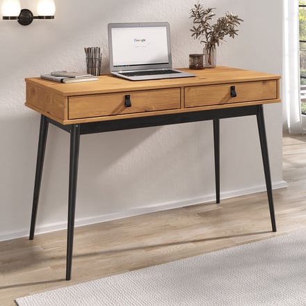 WANDA-bureau met 2 lades van massief hout – eikenkleuren / zwart
