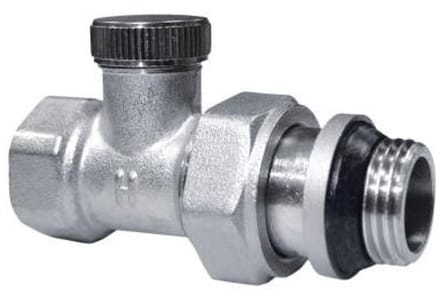 Radiatorconnect voetventiel 1/2" binnendraad x 1/2" buitendraad O-ring recht.