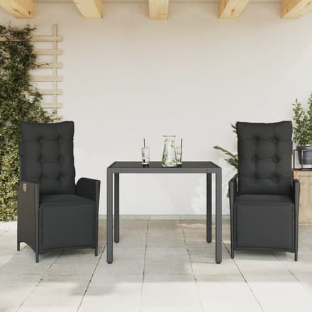 vidaXL - 3-delige - Tuinset - met - kussens - poly - rattan - zwart