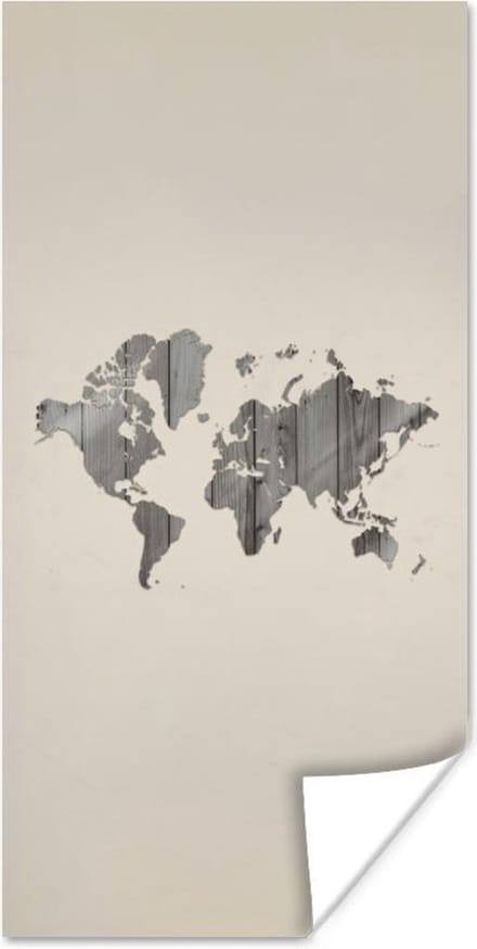 Wereldkaart Muur - Wereldkaart - Hout - Plank - 20x40 cm - Poster