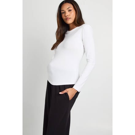boohoo Dames Zwangerschaps Basic Lange Mouwen Nauwsluitende Longline Top | Wit | Maat: 38