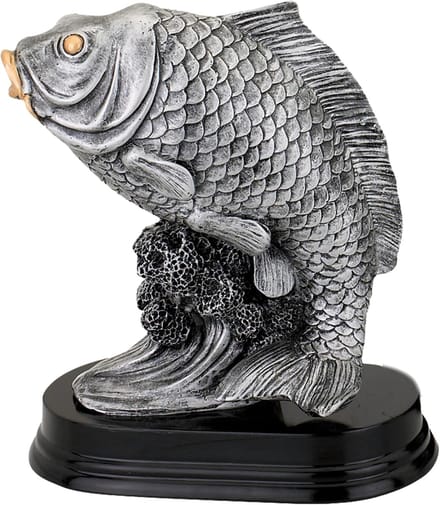 Grote Vis Trofee - Prijs Viswedstrijd - Grootste Vis - Extra Zwaar Ontwerp - 37 cm Hoog - Zilver Goud