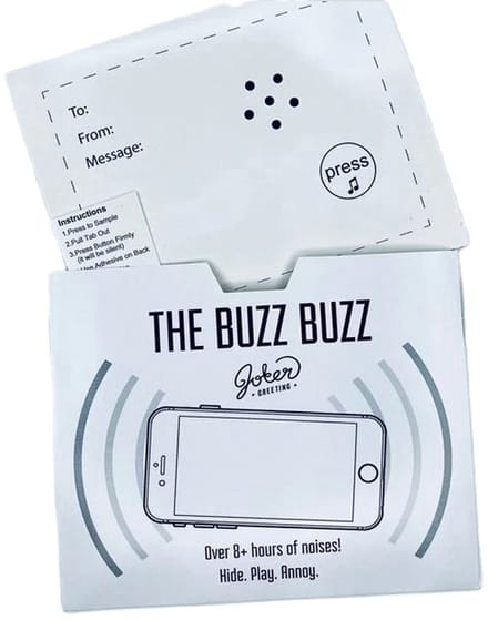 Buzz Buzz - Prank Kaart - Nonstop muziek & Glitters!