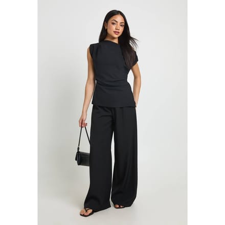 boohoo Dames One Shoulder Lange Top & Rechte Broek Coordinatenset | Black | Maat: 6
