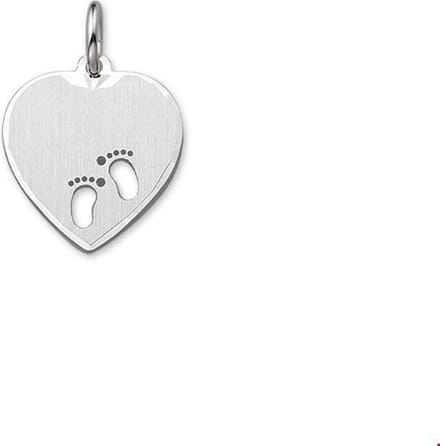 Zilveren Gerhodineerde Hanger hart en voetjes poli-mat - 1323248