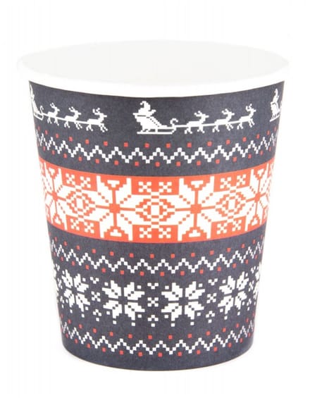 PARTYPRO - 8 Kartonnen Ugly Sweater Bekers 200 ml Rood en Blauw
