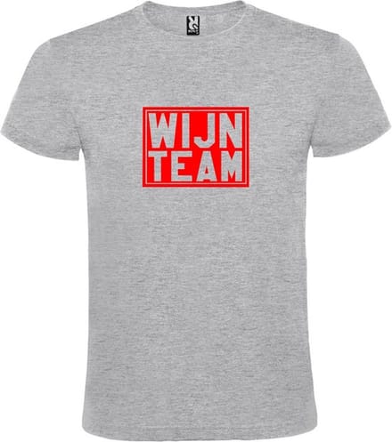 Grijs T shirt met print van " Wijn Team " print Rood size S