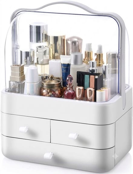 Livatto Makeup Organizer Stofdicht met 3 Laden Wit - Cosmetica Opbergbox