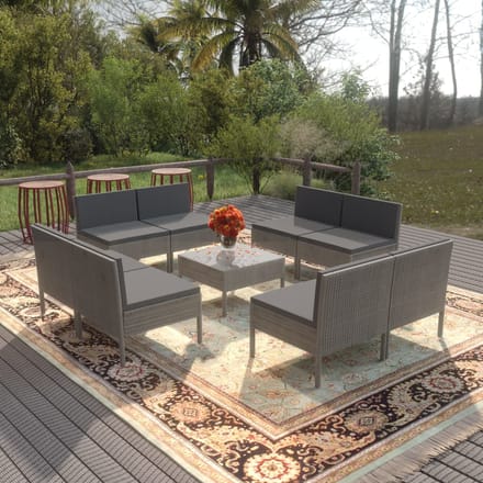 vidaXL - 9-delige - Loungeset - met - kussens - poly - rattan - grijs