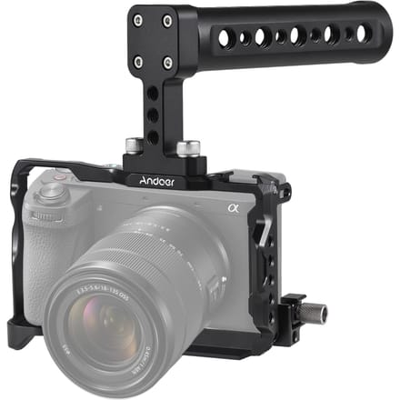 Andoer Camera Cage + Top Handle Kit Aluminiumlegering Camera Video Cage met Magnetische Sleuf Koude with top handle zwart