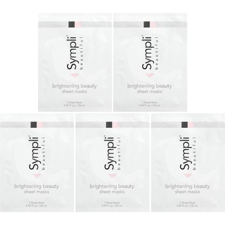 Sympli Beautiful, Brightening Beauty Sheet Mask, 5 sheet masks, 25ml (0.85oz) each white