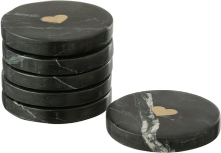 J-Line onderzetter Hart - glas - zwart/goud - doos van 6