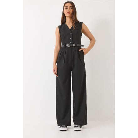 V-hals Wijde Pijpen Jumpsuit met Strikdetail