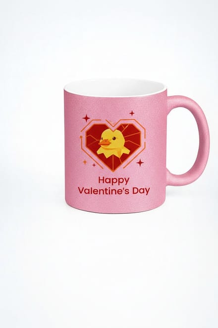 Roze Glitter Valentijn Mok met Lief Eendje Design - Happy Valentine's Day Cadeau
