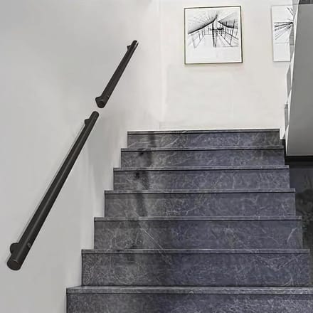 Ronde Buis Leuning - Trapleuning Set - Veiligheid Trap - Instelbare Hoek - 150cm Lengte - Zwart