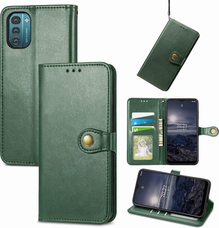 Luxe PU-leer Wallet Case + Glas Screenprotector voor Nokia G21 / G11 _Groen