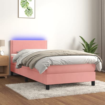 vidaXL - Boxspring - met - matras - en - LED - fluweel - roze - 100x200 - cm