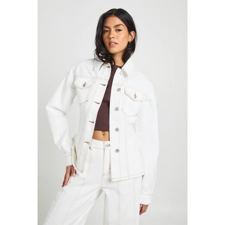 boohoo Dames Denim Jasje Met Getailleerde Taille En Naaddetail | Ecru | Maat: 34