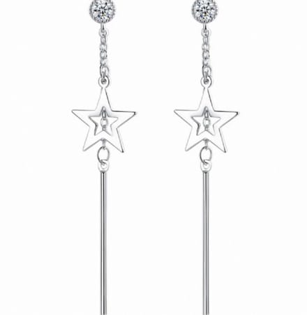 Ster Staafje Oorbellen met Strass - Zilver- Lang - Charme Bijoux